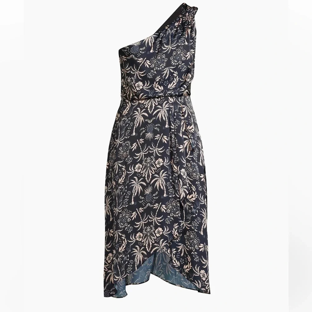 Laundry By Shelli Segal One-Shoulder Navy Floral Print Dress